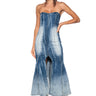 Front View Y2k Bae Strapless Washed Denim Maxi Dress