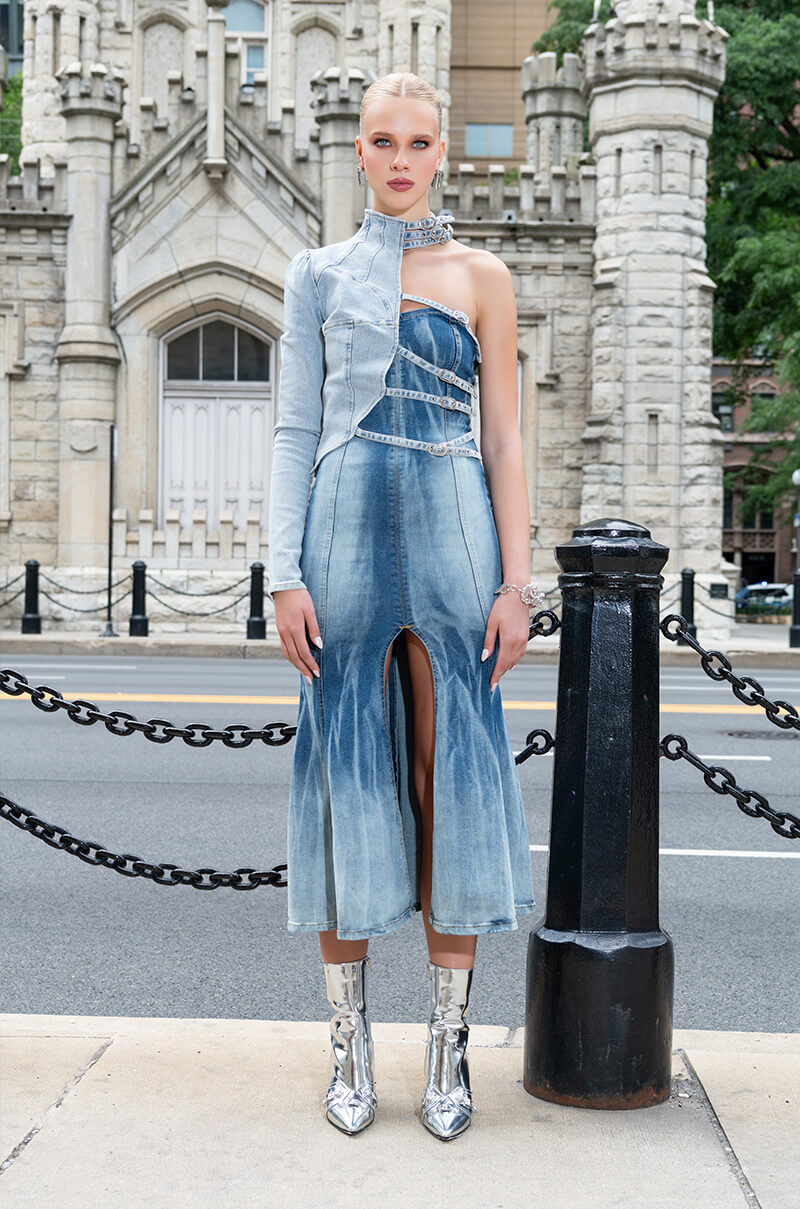 Extra View Y2k Bae Strapless Washed Denim Maxi Dress