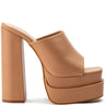 Front View Y2k Dreams Square Toe Chunky Mule Sandal In Nude