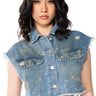 Front View Y2k Embellished Denim Crop Vest