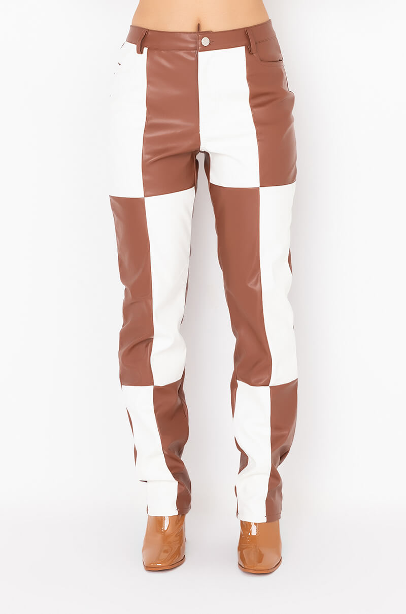 Front View Yes Or No Wide Leg Faux Leather Pants