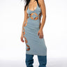 Front View Yes Please Diamond Denim Cut Out Dress