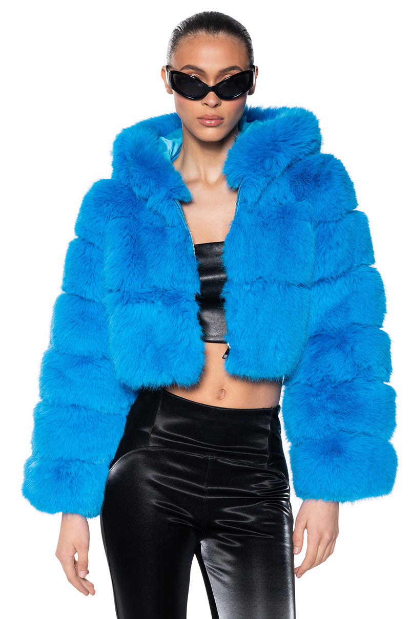 YETI FAUX FOX FUR COAT IN BLUE view 0