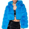 Front View Yeti Faux Fox Fur Coat In Blue