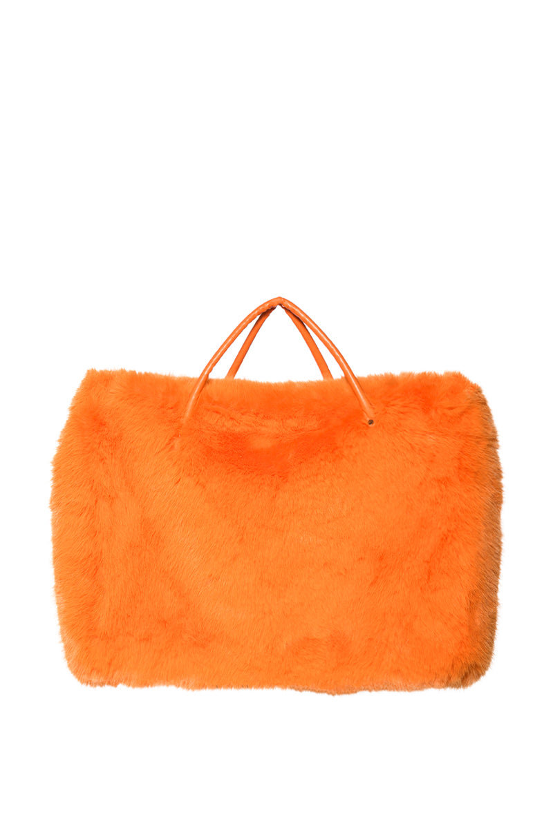 Side View Yeti Large Faux Fur Tote In Orange