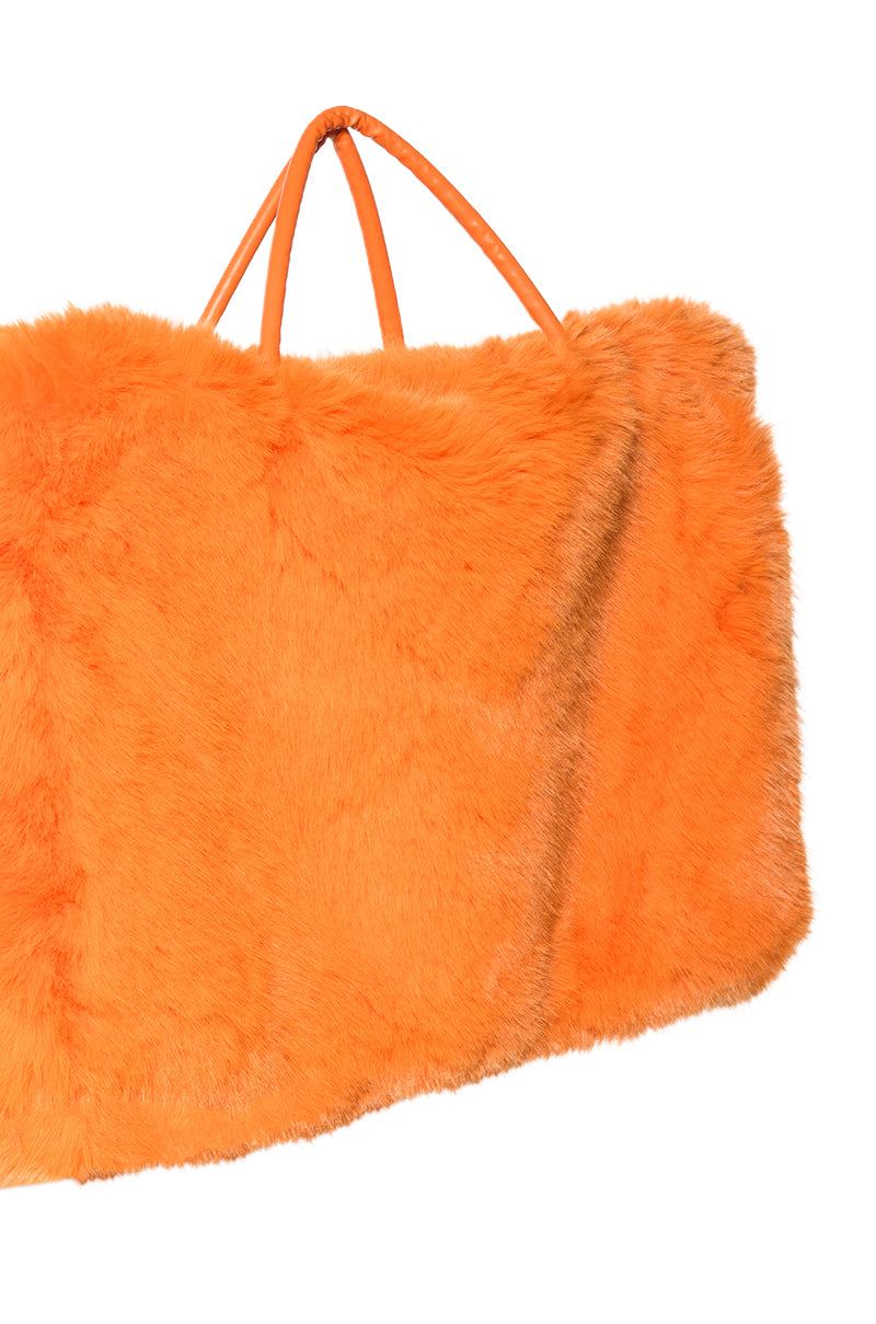 Detail View Yeti Large Faux Fur Tote In Orange