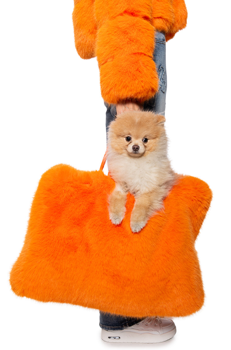 Full View Yeti Large Faux Fur Tote In Orange
