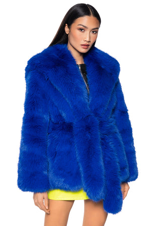 New outlet Anthropologie Chantal Faux Fur Coat $328 SMALL Blue Motif