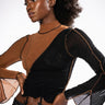 Front View Yin And Yang Long Sleeve Mesh Turtleneck Top