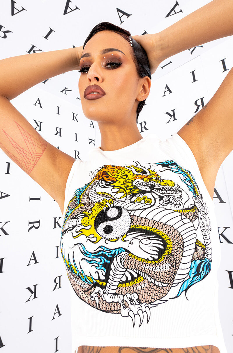 Front View Yin Yang Cropped Graphic Tank