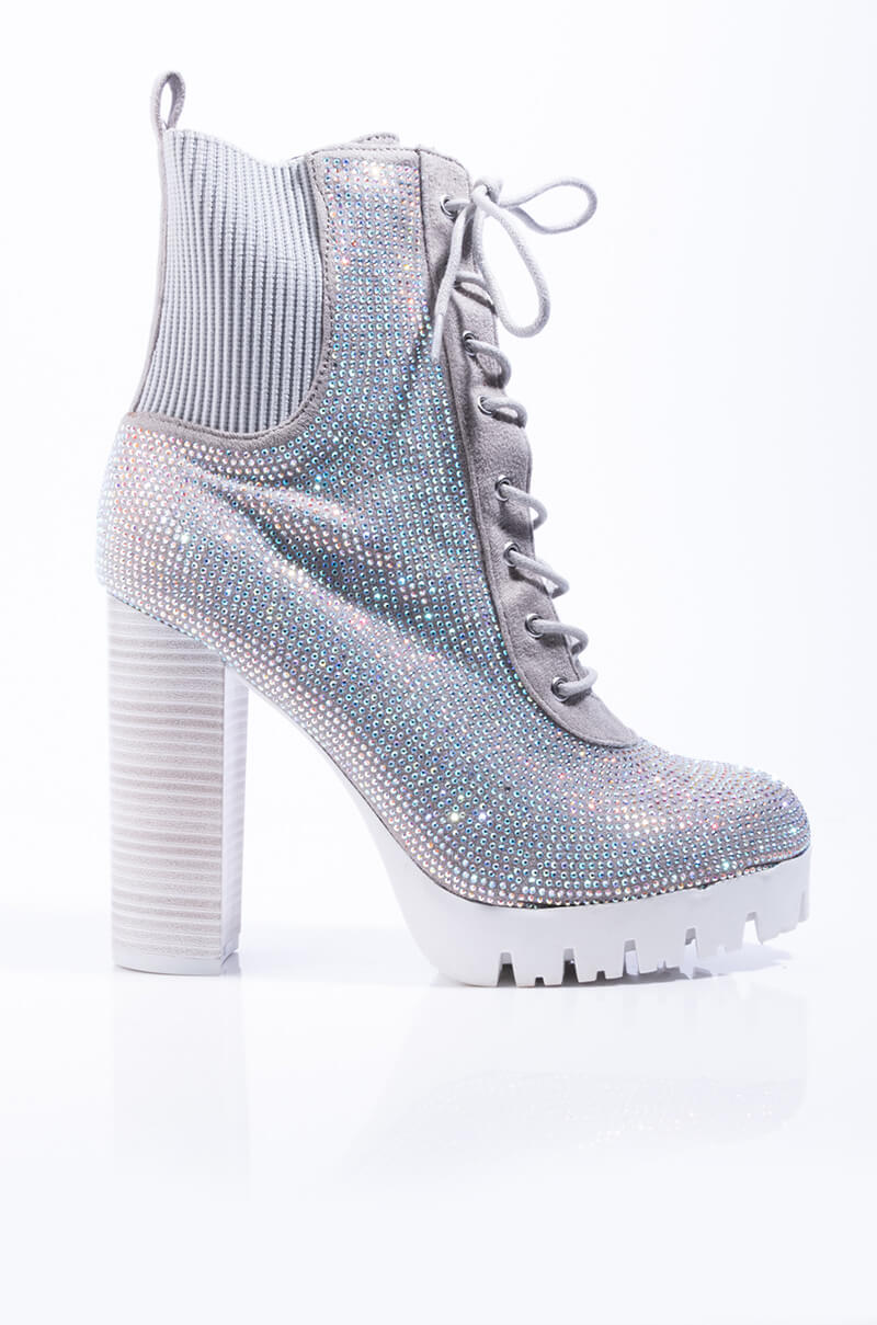 Back View You Already Know Chunky Bootie in Grey
