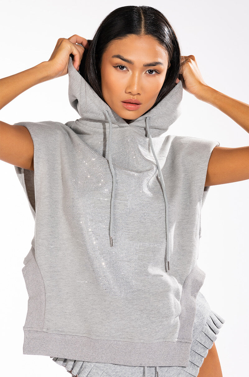 Front View You And Me Sleeveless Embellished Hoodie