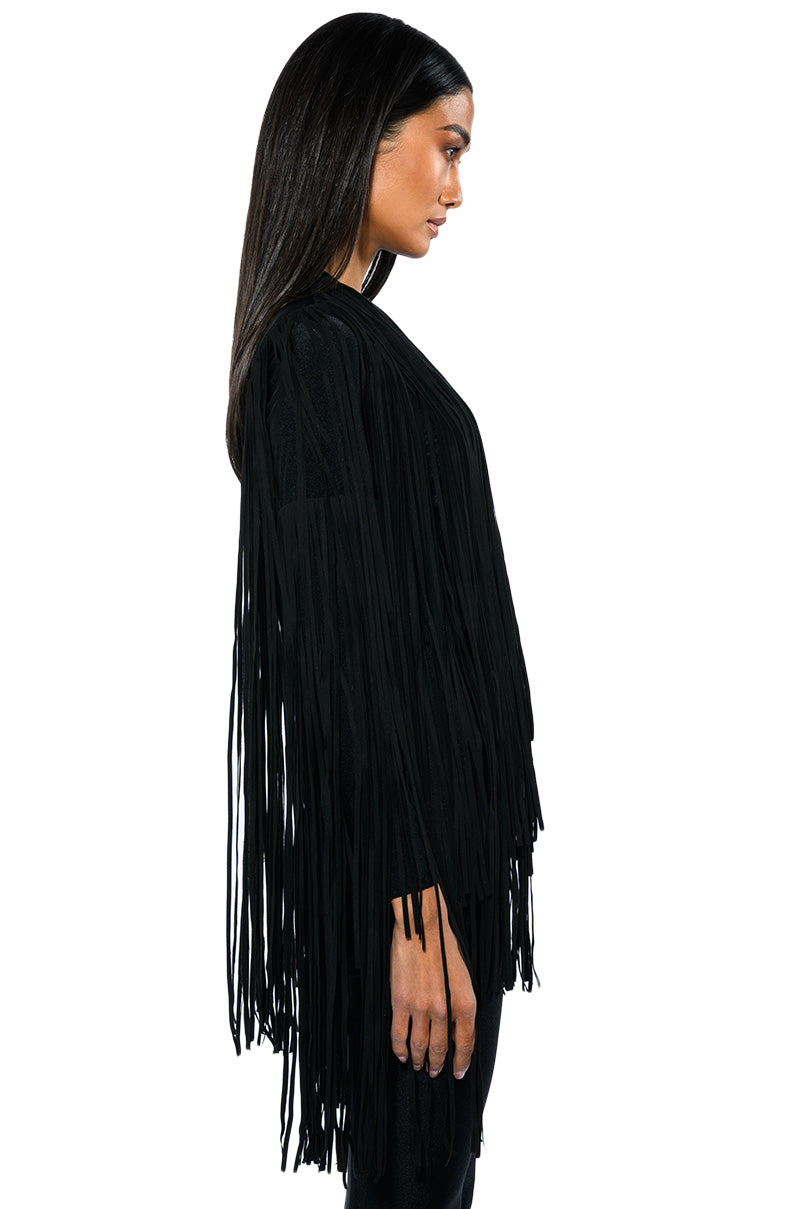 Extra View You Are Trouble Long Sleeve Fringe Top
