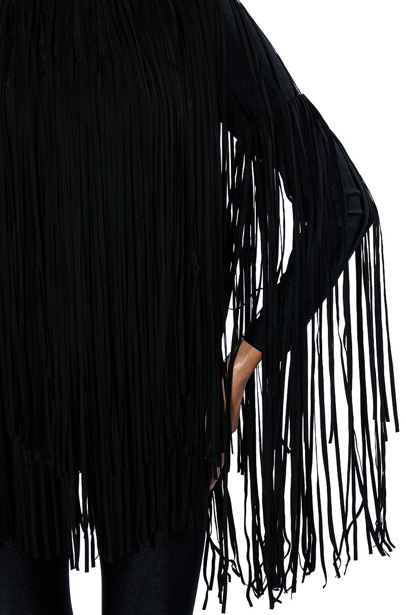 Extra View You Are Trouble Long Sleeve Fringe Top