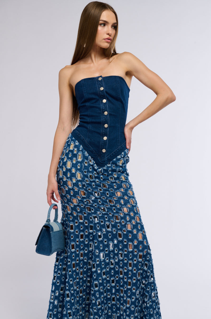 Front View You Know The Vibes Cut Out Denim Midi Dress