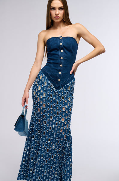 YOU KNOW THE VIBES CUT OUT DENIM MAXI DRESS AKIRA YOU KNOW THE VIBES CUT OUT DENIM MAXI DRESS AKIRA