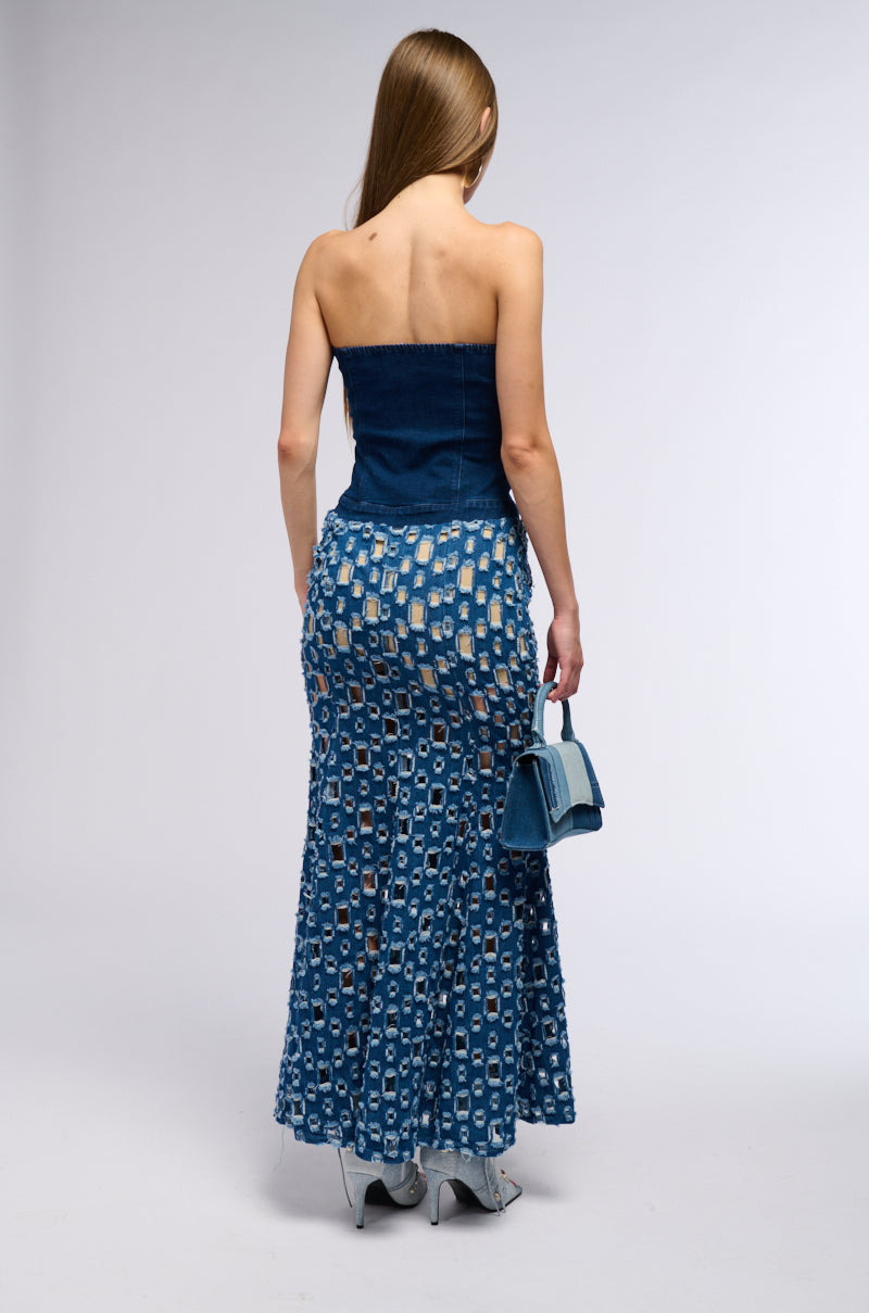 Detail View You Know The Vibes Cut Out Denim Midi Dress