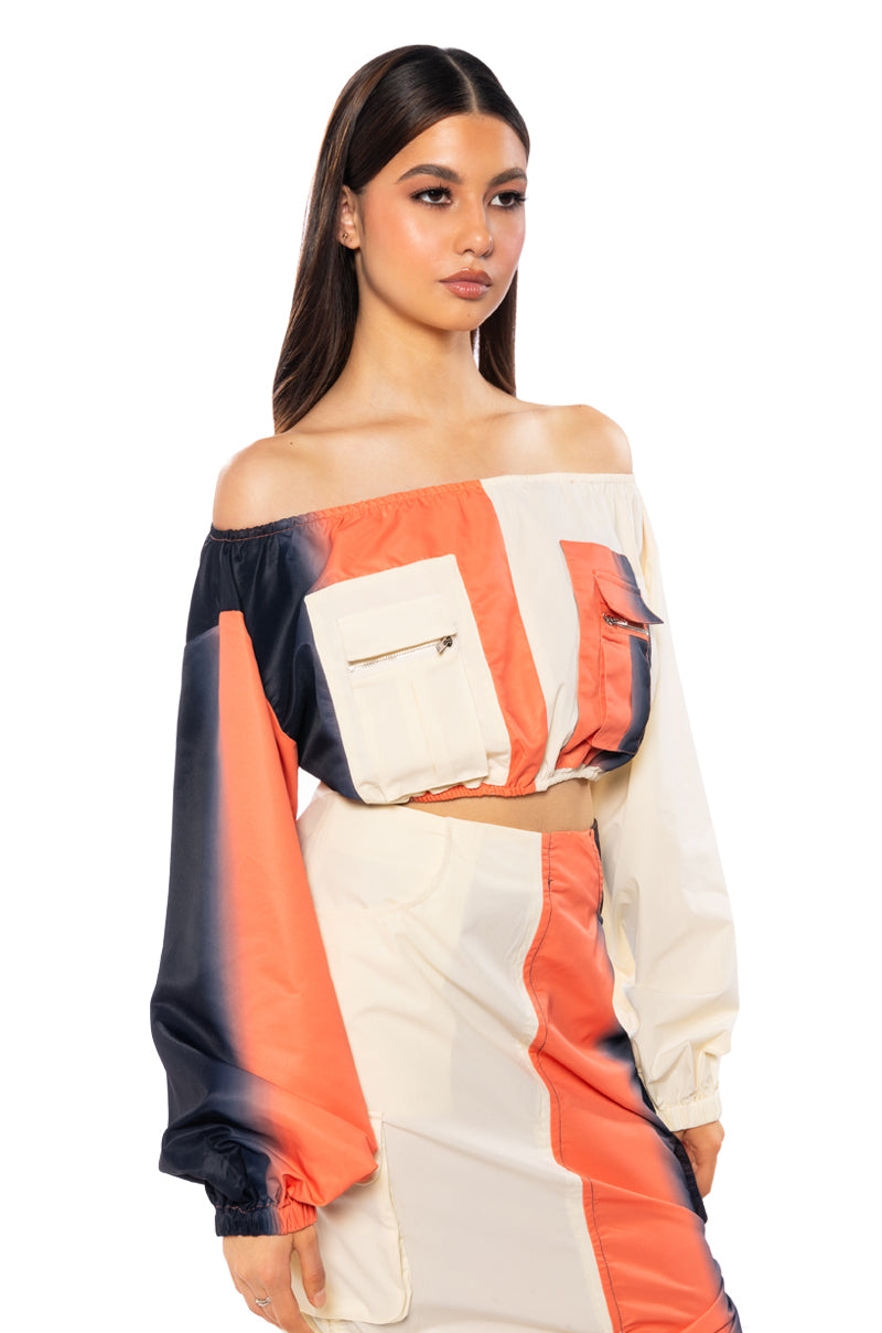 Front View You Wish Colorblock Cargo Crop Top view 8