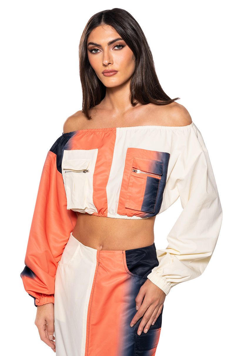 Front View You Wish Colorblock Cargo Crop Top view 1