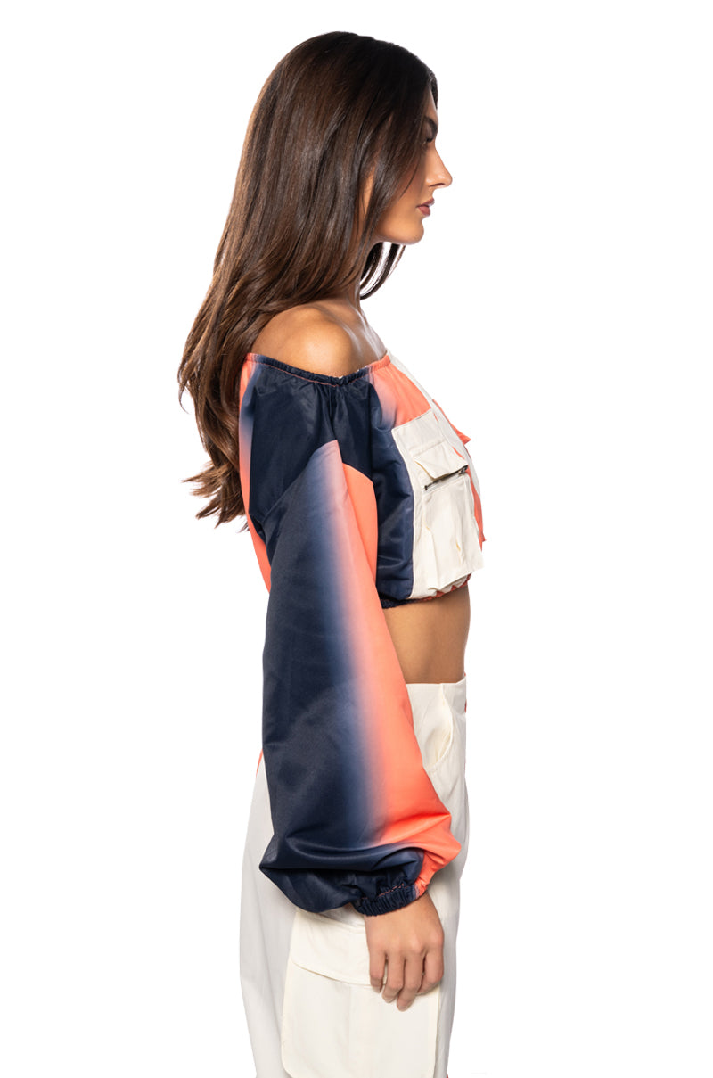 Back View You Wish Colorblock Cargo Crop Top view 3