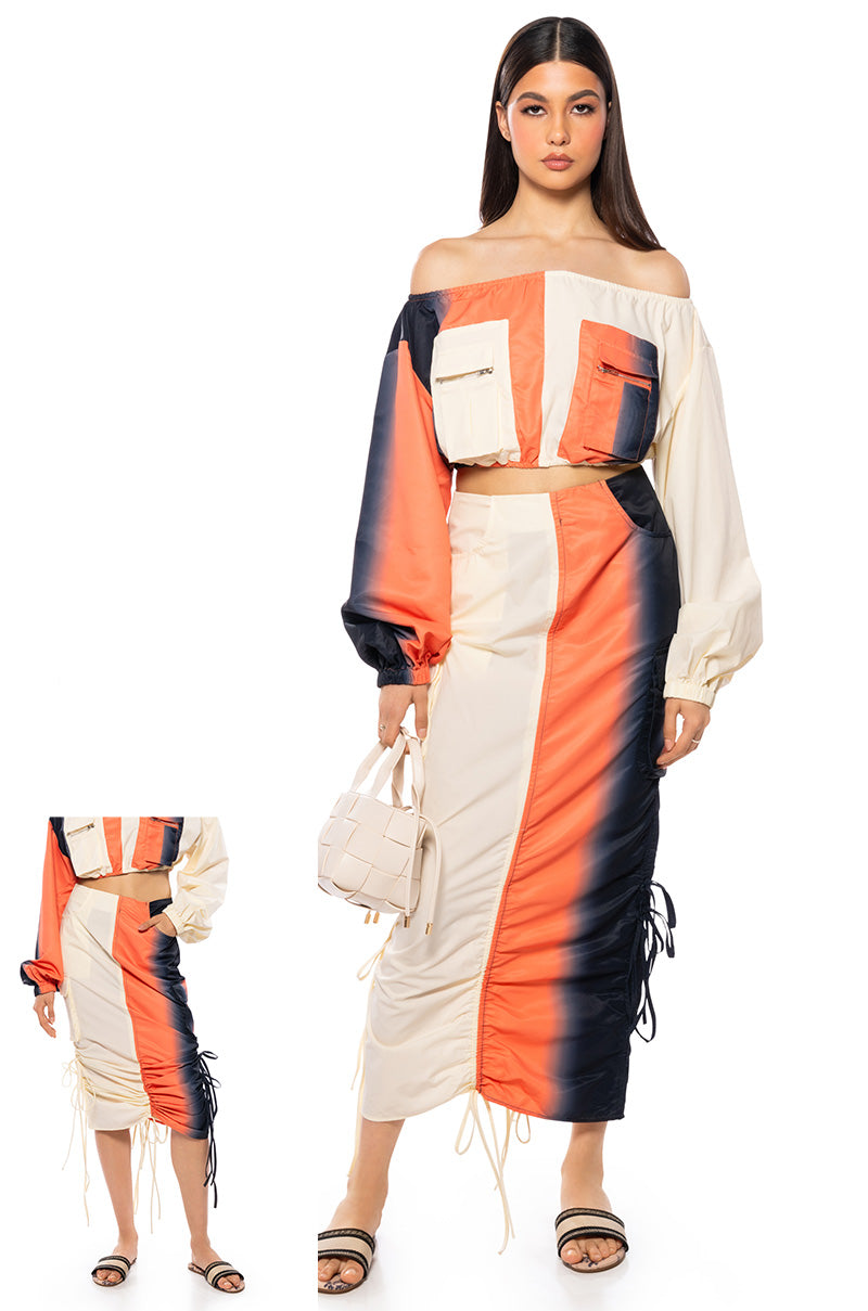 Front View You Wish Colorblock Cargo Maxi Skirt