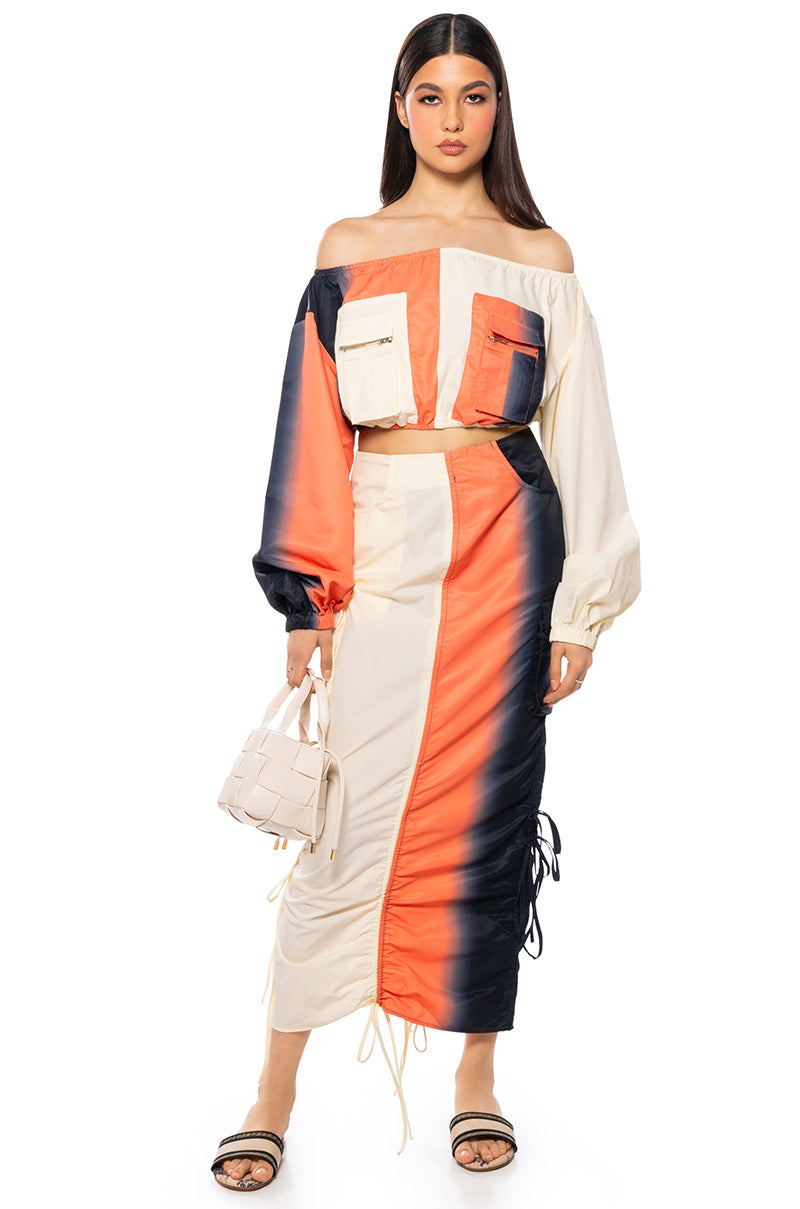 Back View You Wish Colorblock Cargo Maxi Skirt