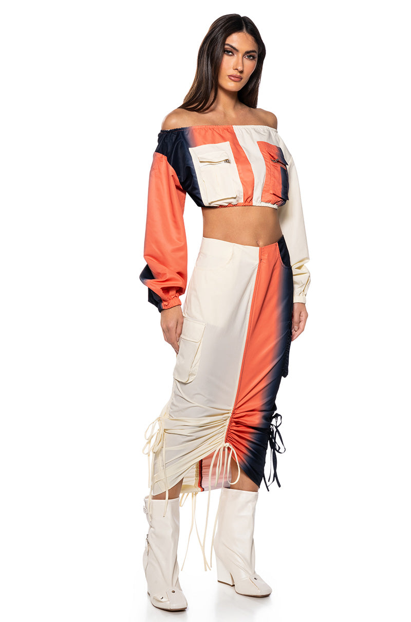 Back View You Wish Colorblock Cargo Maxi Skirt view 3