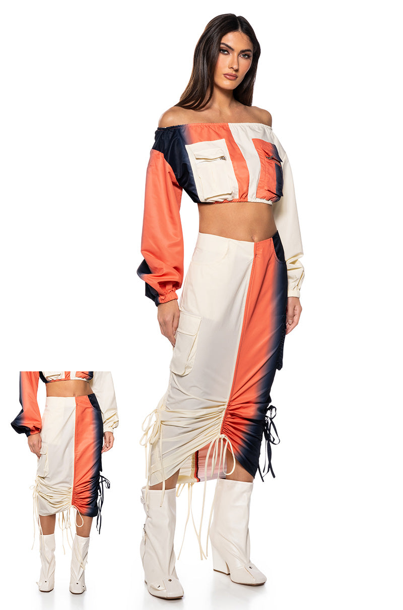 Detail View You Wish Colorblock Cargo Maxi Skirt view 4
