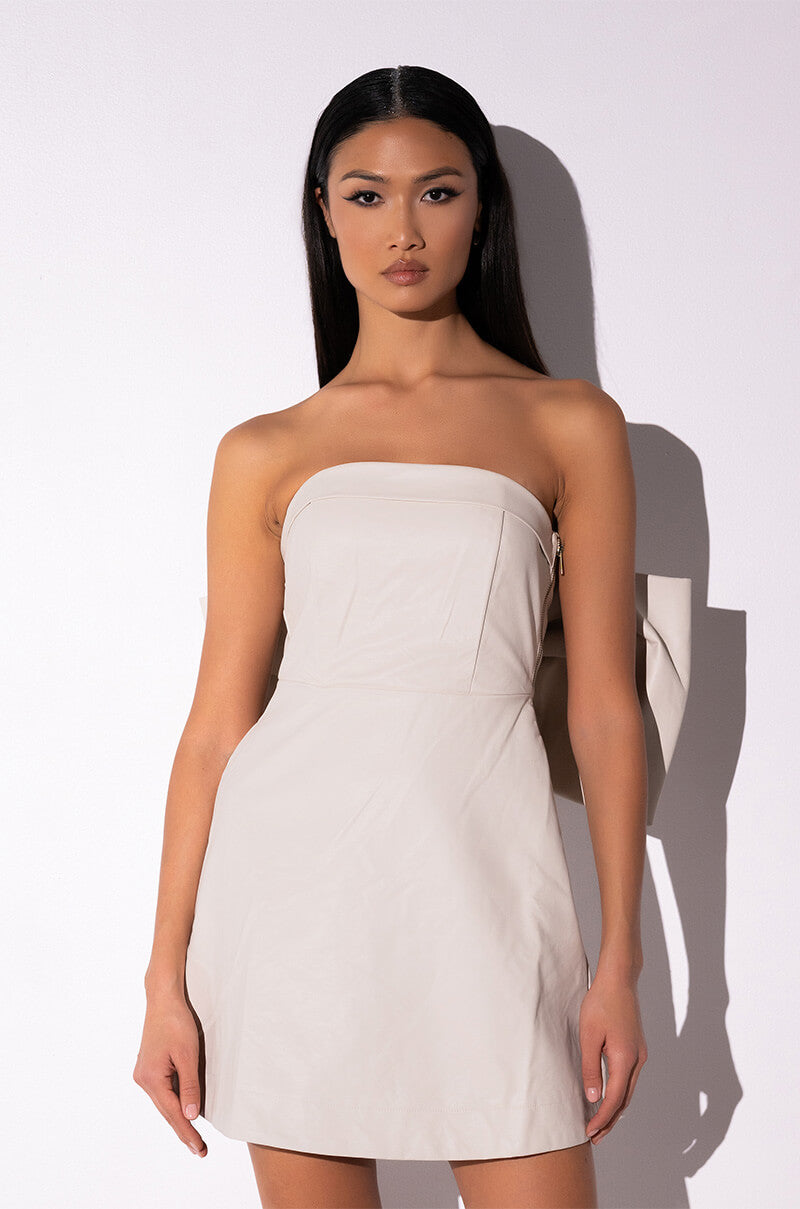 Detail View You With Me Bow Detail Faux Leather Mini Dress