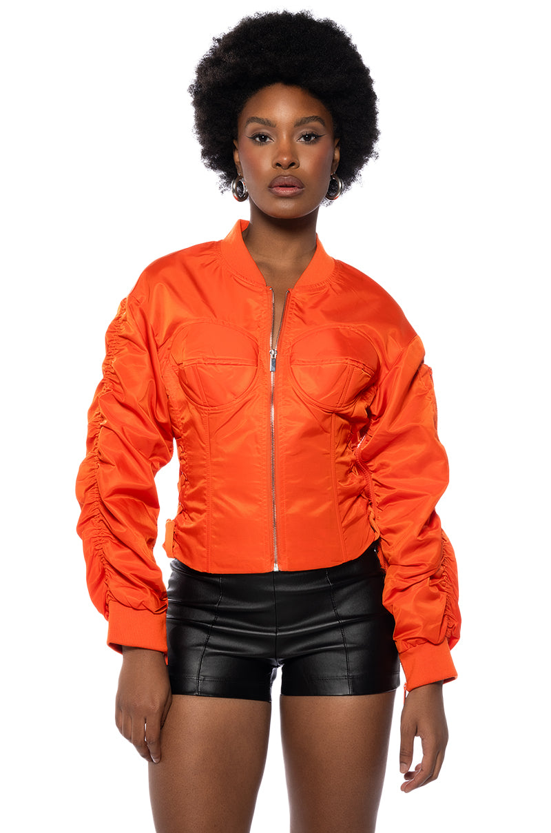 FITTED BOMBER WITH ADJUSTABLE SIDE LACE view 0