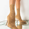 Front View Youre In The Mood For A Dance High Heel Pointed Toe Bootie in Taupe