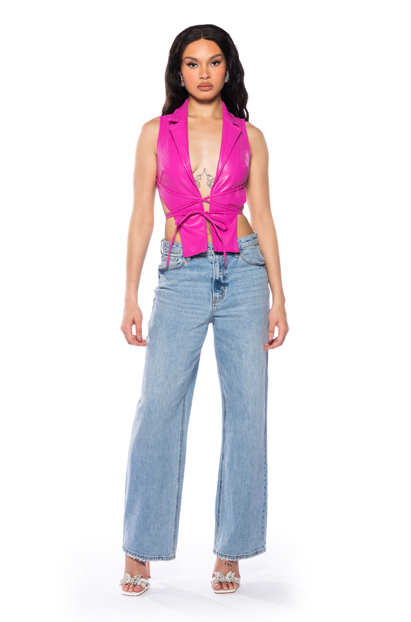 Back View Youre No Good For Me Open Back Vest In Pink 4