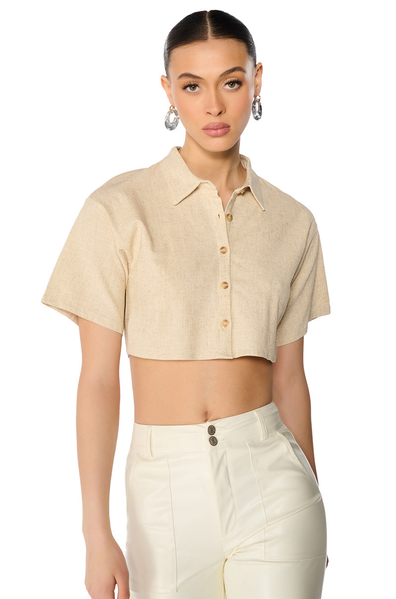 YOURS TRULY LINEN SHORT SLEEVE BUTTON DOWN SHIRT view 0