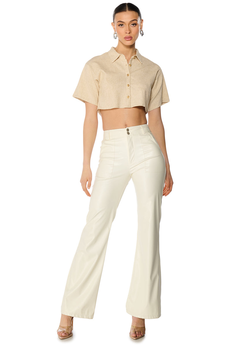 Back View Yours Truly Linen Short Sleeve Button Down Shirt