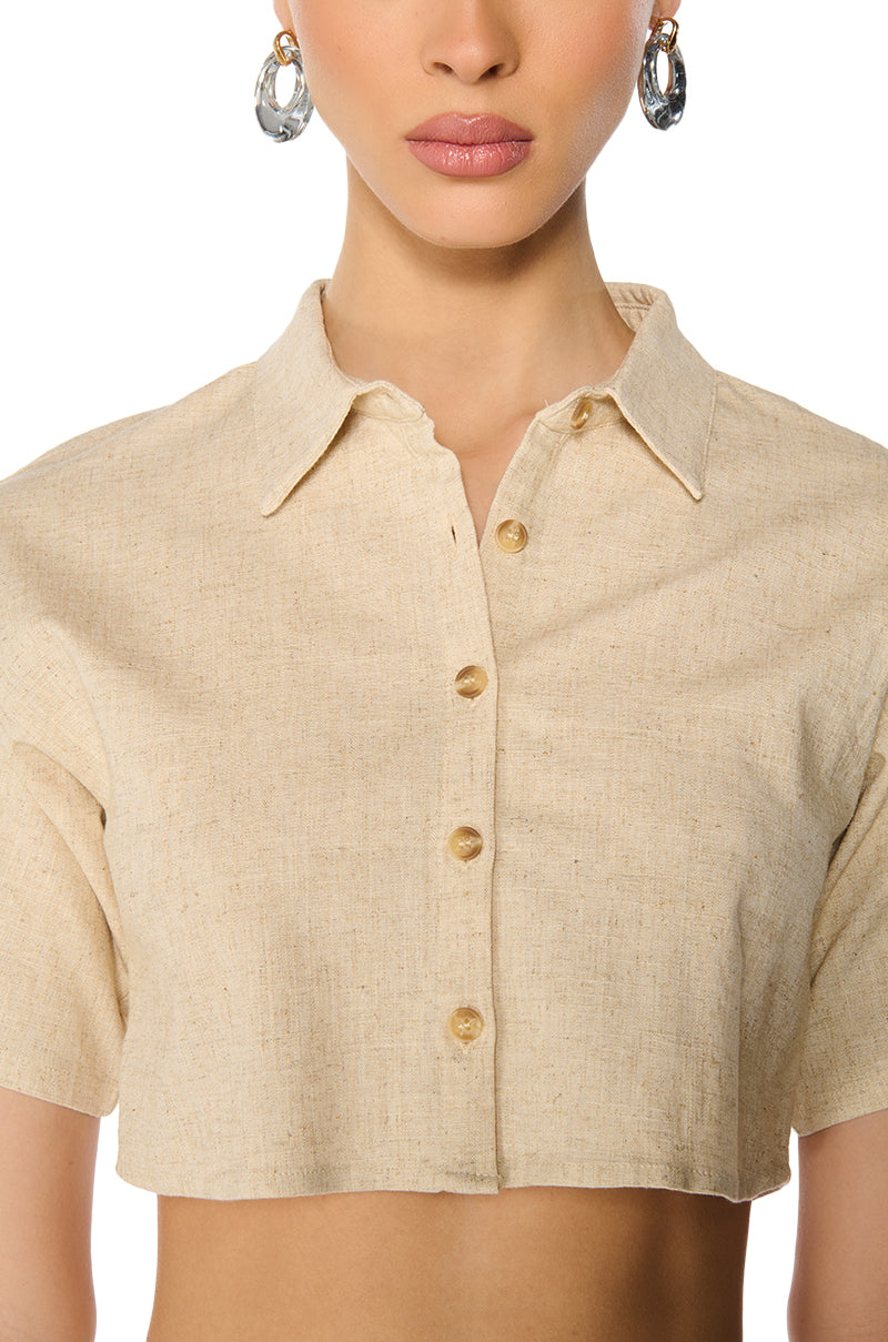 Extra View Yours Truly Linen Short Sleeve Button Down Shirt