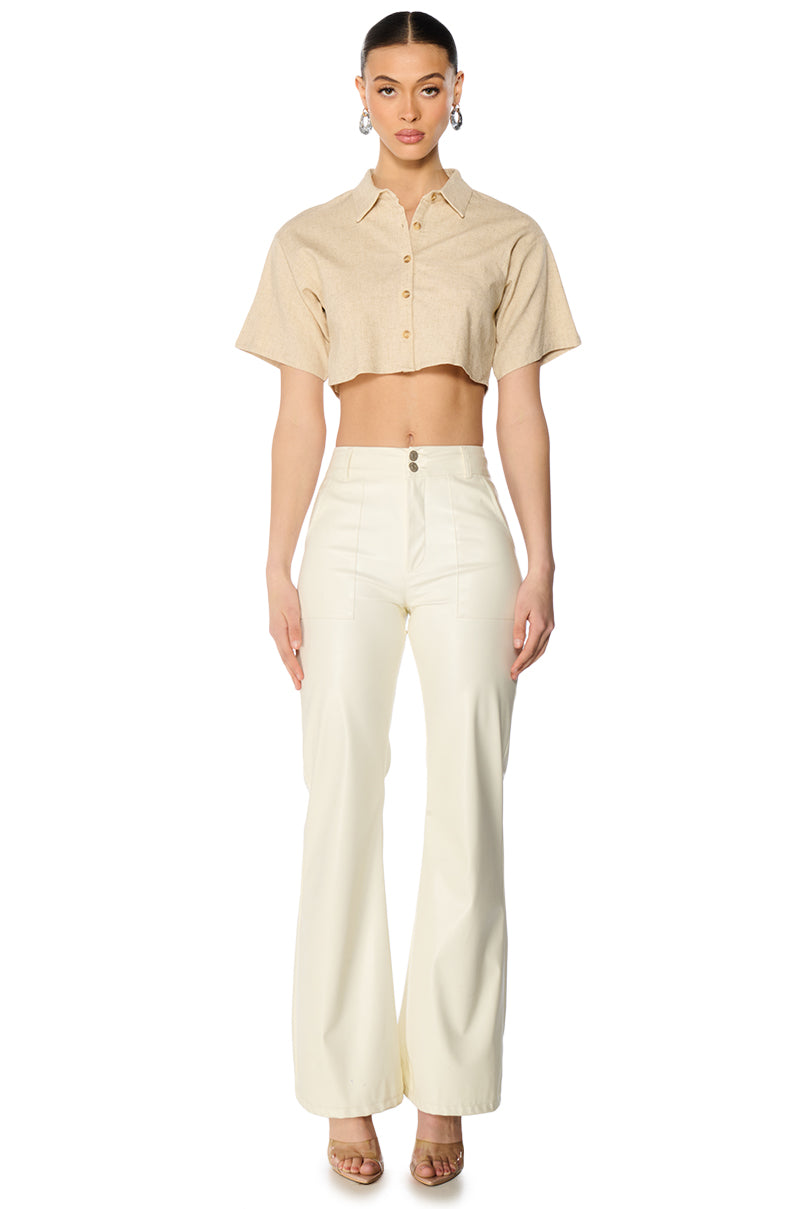 Extra View Yours Truly Linen Short Sleeve Button Down Shirt