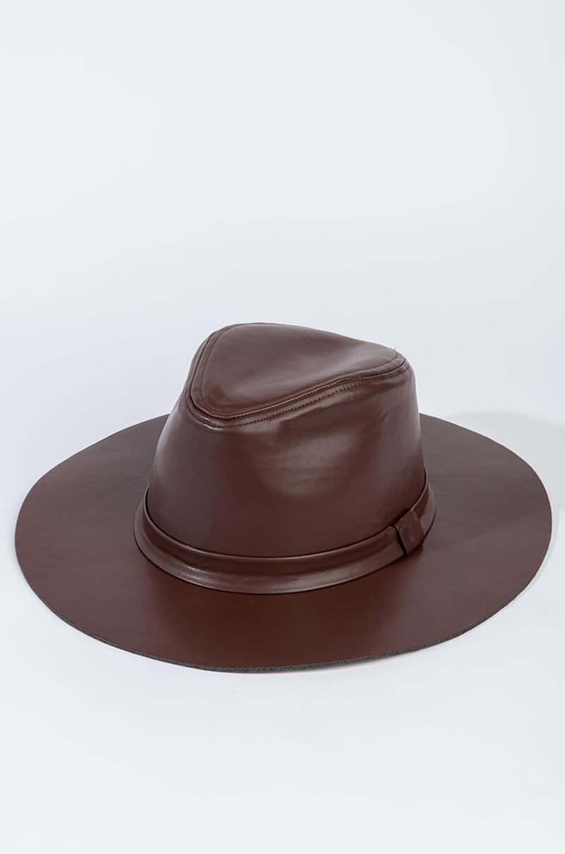 Side View Yummy Faux Leather Brim Hat