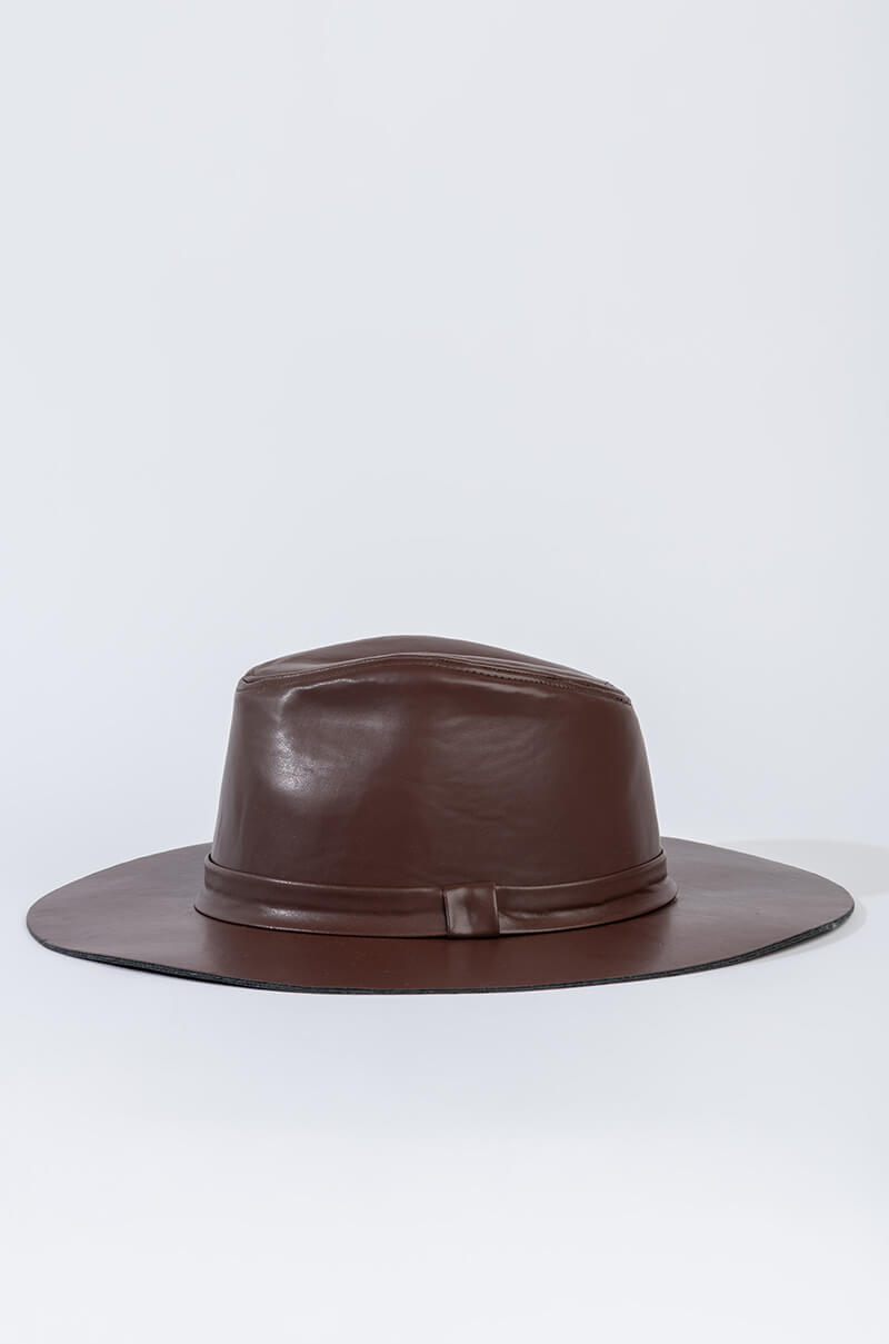Back View Yummy Faux Leather Brim Hat