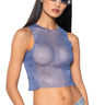 Front View Zelda Rhinestone Mesh Sleeveless Top In Blue