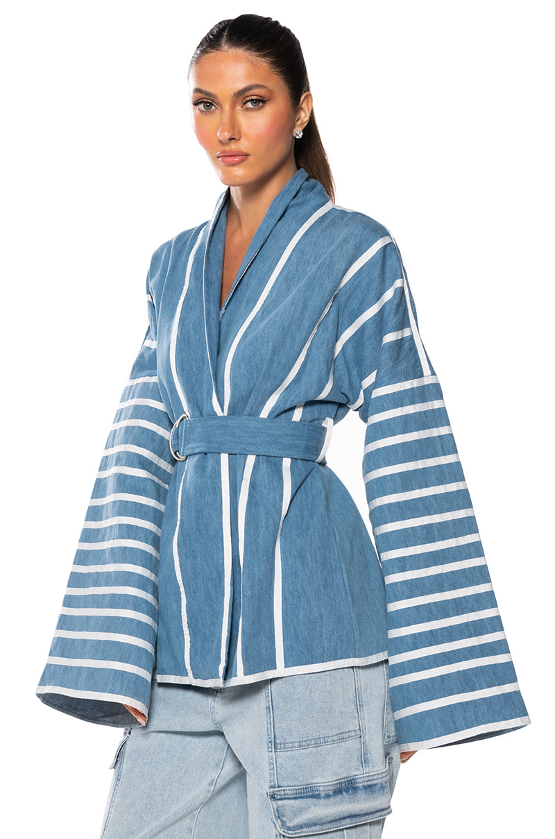 Front View Zen Denim Kimono Jacket