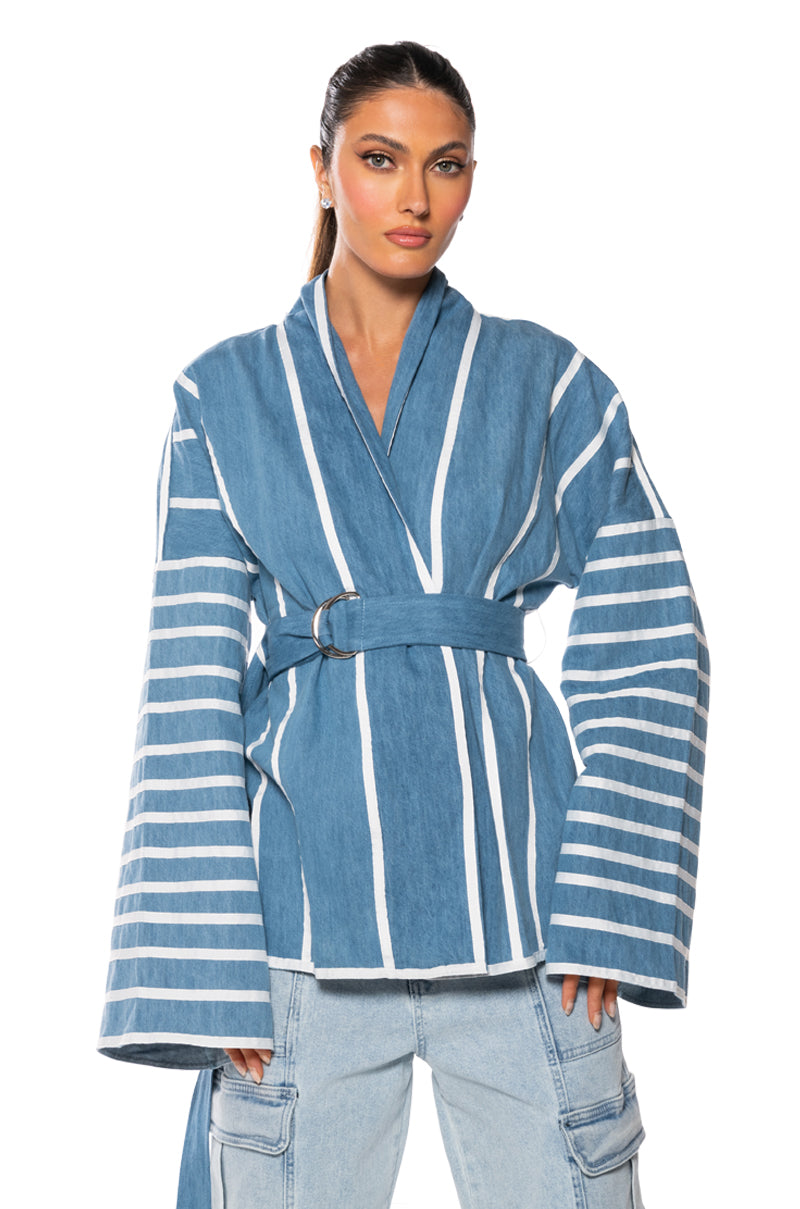 Side View Zen Denim Kimono Jacket