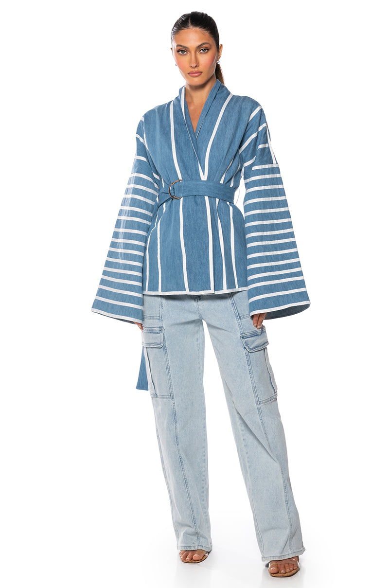Back View Zen Denim Kimono Jacket