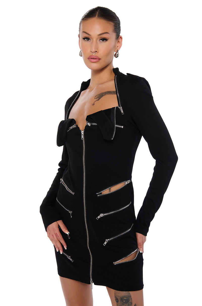 Front View Zip Me Up Knit Mini Dress 0