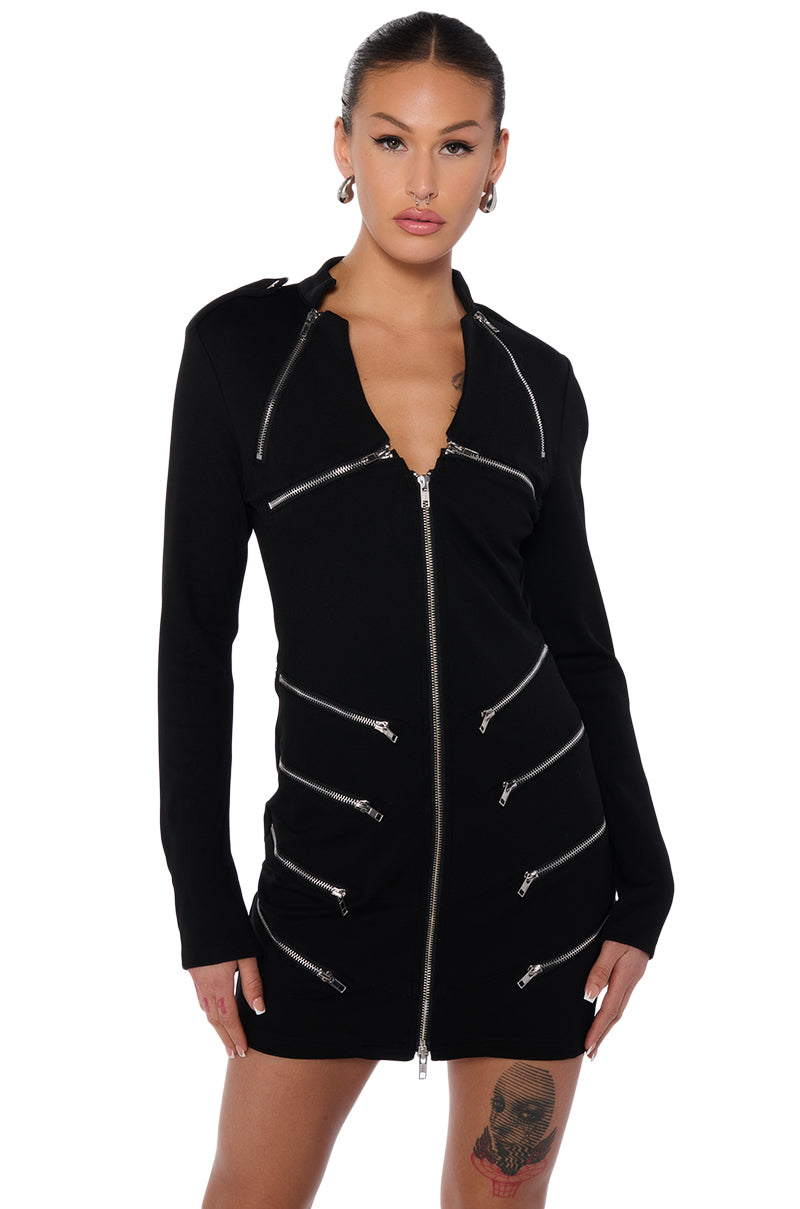 Side View Zip Me Up Knit Mini Dress 1