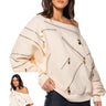 Front View Zip Me Up Off The Shoulder Sweatshirt