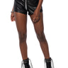 Front View Zipped Up Pu Short In Black