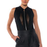 Front View Zipper Detail Sleeveless Bodysuit