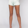 Front View Zizi Dolphin Satin Shorts in Light Green