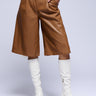 Front View Zoe Long Faux Leather Short In Brown