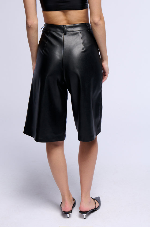 Kaktus Faux Leather Birker Shorts Black